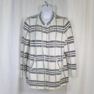 Belldini size XL white/black windowpane check warm, fuzzy open front cardigan